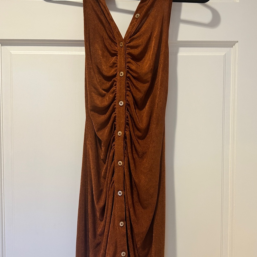 Cider Brown Ruched Halter Bodycon Dress